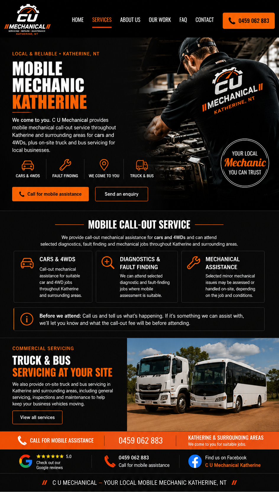 C U Mechanical mobile mechanic Katherine call-out service for cars and 4WDs, plus truck and bus servicing at your site